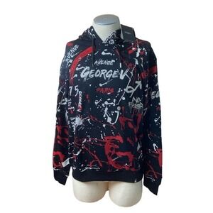 George V Paris Hoodie GV-2419 Men's XL Black Splatter Pullover Sweatshirt